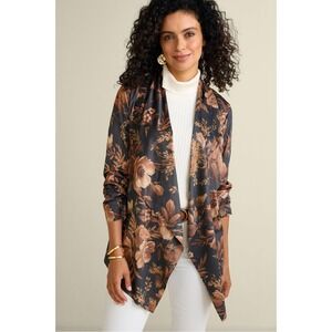 Nwt Soft surroundings suede black brown floral whimsigoth cardigan open front L